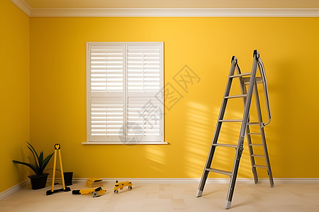 淡黄色墙壁的房间图片