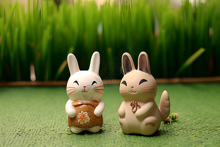 兔子在绿草上图片