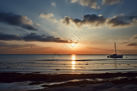 夕阳下的美景夕阳下的孤舟背景