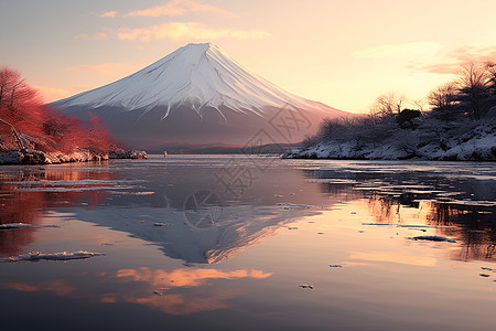 冰雪中的富士山图片