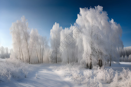 冬天树林冬季树木上的冰雪背景