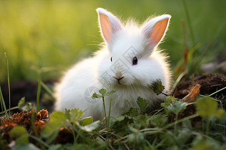 白兔坐在青草中图片