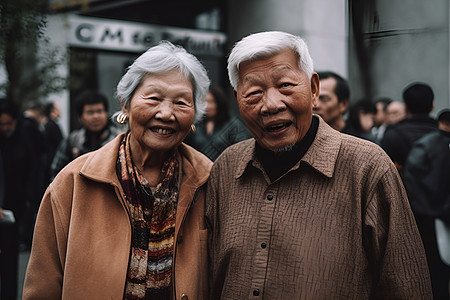 街道上的老年夫妻图片