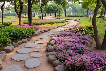 花园里的石头路背景图片