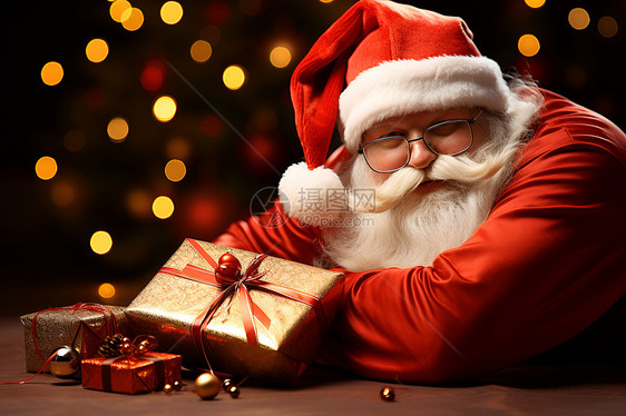 圣诞老人拿着一个礼物盒图片