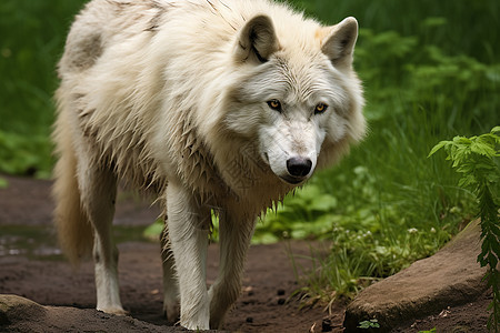 草地上的白狼图片