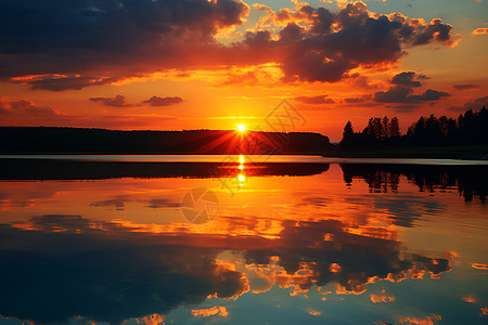湖光山色夕阳如火图片