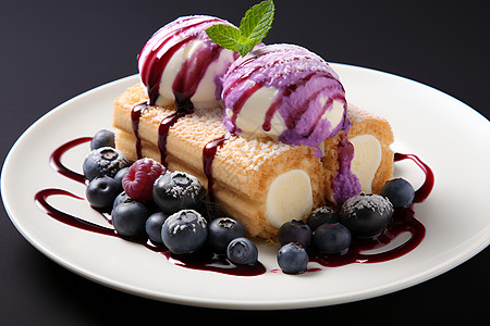 蛋糕冰淇淋甜蜜蓝莓蛋糕背景