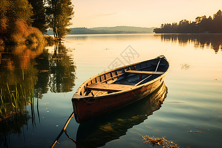 湖畔里的小船图片
