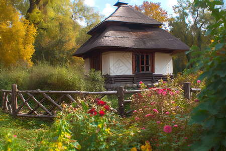 花园中的小屋背景图片