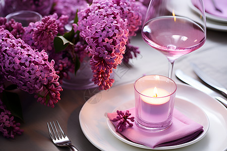 餐桌上的鲜花和蜡烛图片