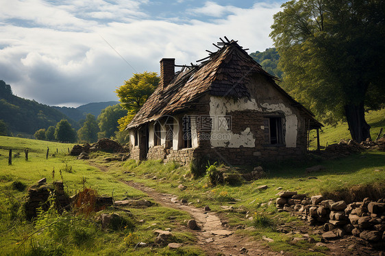 乡村破败的小屋图片