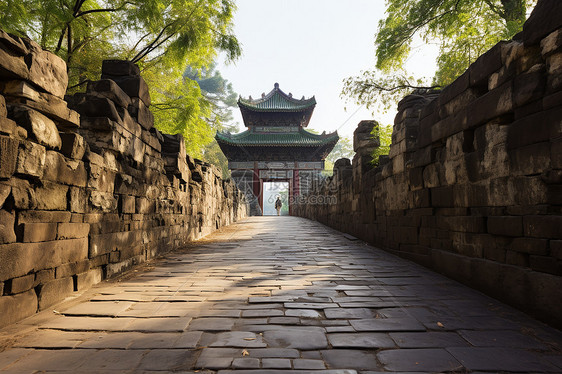 南京古城门内的石板路图片