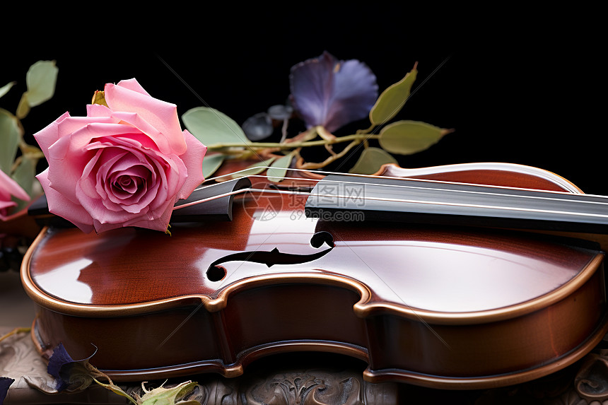 玫瑰与大提琴图片