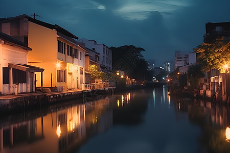 夜幕下的河流图片