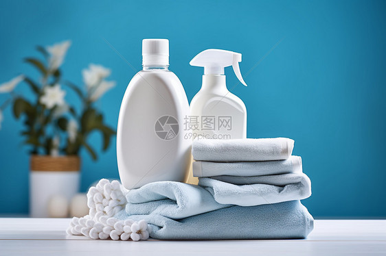 卫生洗涤剂和毛巾图片