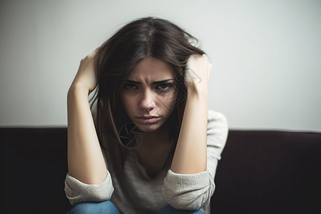 女子双手抱头图片