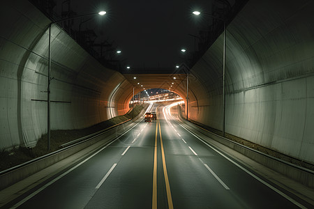 灯光隧道夜间行驶的车辆背景