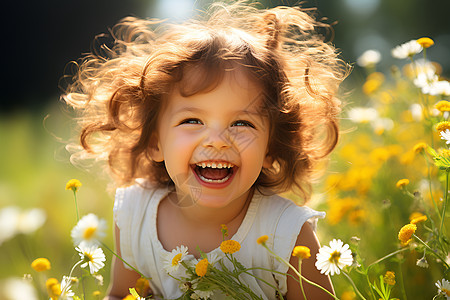 花海中欢笑的小女孩图片