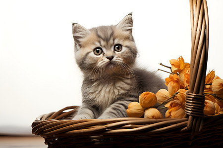 花篮中的英短小猫背景图片