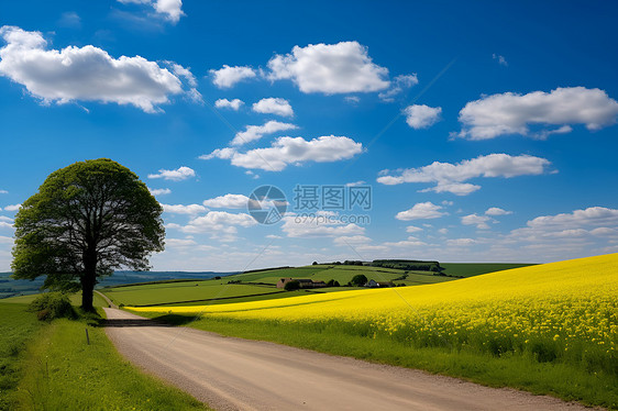 乡间小路上的蓝天白云图片