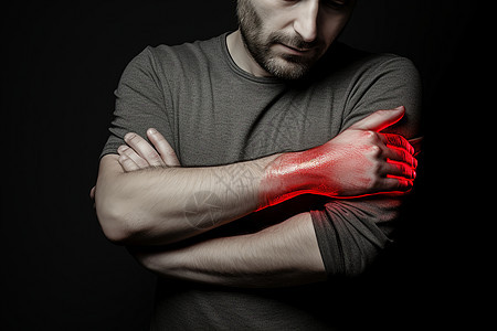 男士手腕的红光背景图片