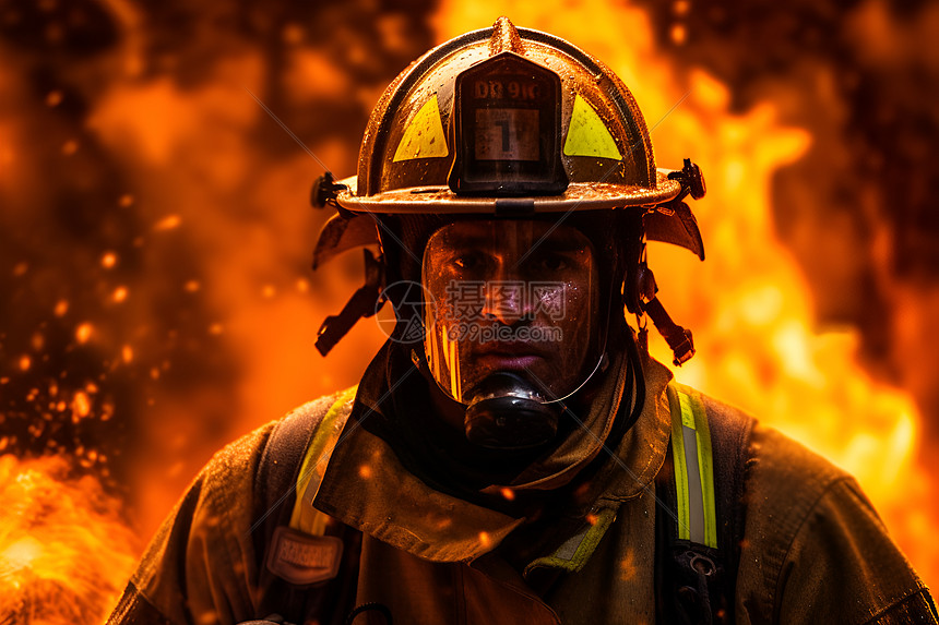 火焰中的专业消防员图片