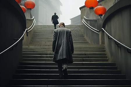 走上台阶的男子背景图片