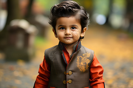 黑发小男孩穿着传统服装图片