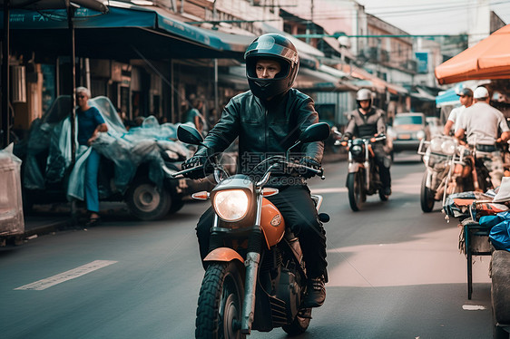 街道上骑着摩托车的男人图片