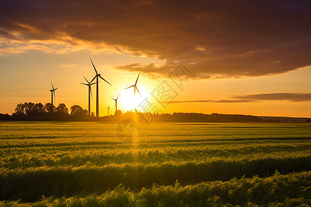 绿草地上的风力发电机图片