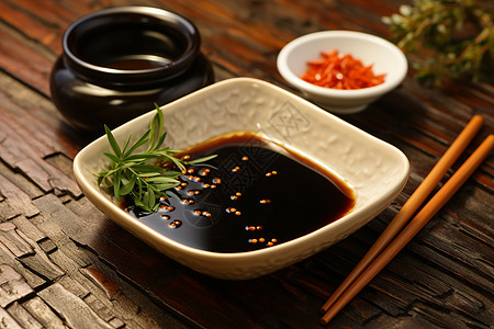 筷子碗一小碟的调味品背景