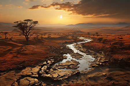 自然的沙漠河流图片