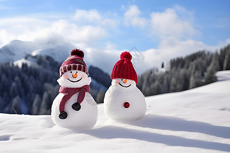 冬季雪山中的雪人背景图片