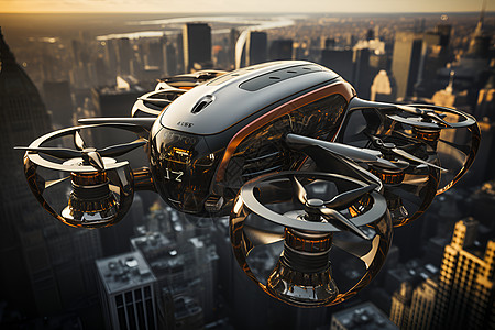 飞跃城市的氢气无人机图片