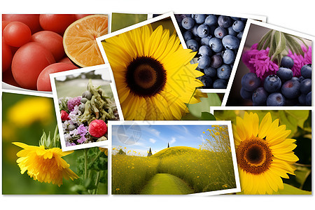 夏季花卉水果的照片拼贴图片
