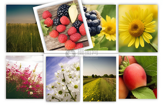 五彩缤纷的花卉水果照片拼贴图片