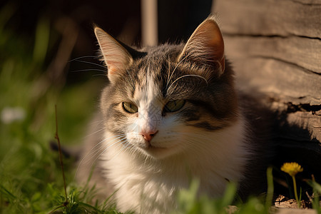 草地上可爱的猫咪图片