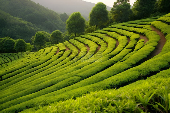 山丘上的绿茵茵茶园图片