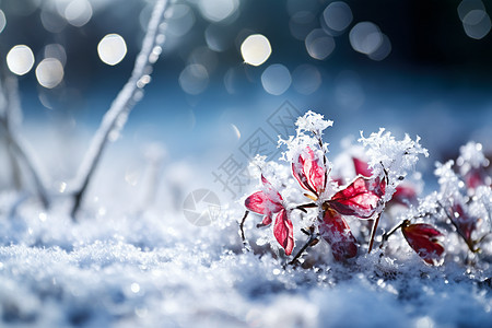 雪花包裹的红花图片