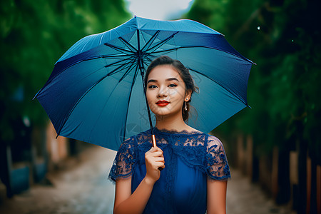 女子撑伞雨中行走图片