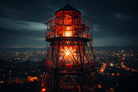 夜幕下发光的水塔图片