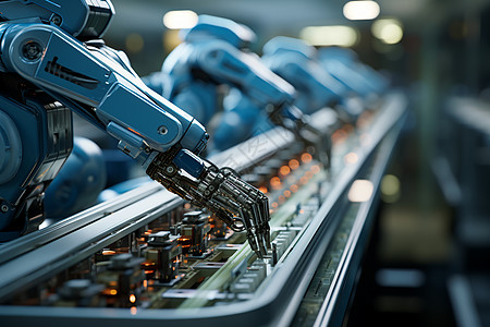工厂操作处理电子原件的机器人背景