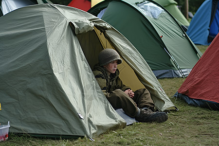 帐篷中的男孩背景图片