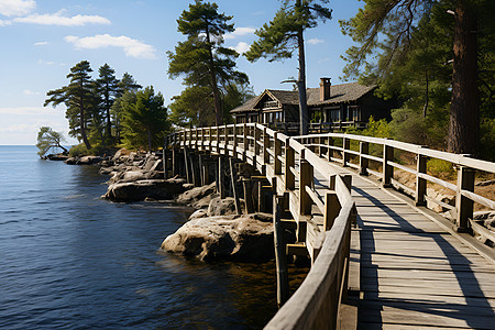岛上的木质桥图片