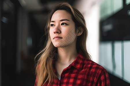 室内美丽的长发女孩图片