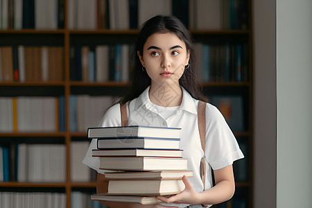 校园中认真学习的女学生图片