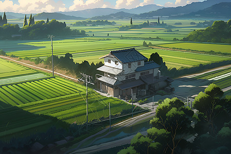 乡村农业种植的水稻田图片
