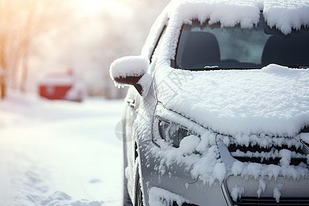 街道上停着一辆被雪覆盖的汽车图片