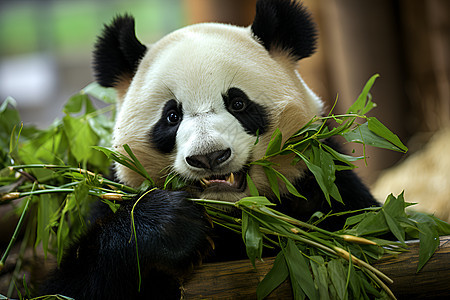 大熊猫宝宝在森林中吃竹子图片
